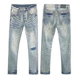 Denim Breathable Straight Jeans for Men New High Quality Denim Pant Cotton Casual Distressed Wash Highstreet