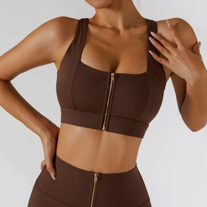 Women Fitness Gym Adjustable Sport Bras Female Yoga Underwear Front Zipper Running Push up Sports Bra