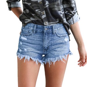For Bestseller Mid Waist Skinny Ripped Tassel Womens High-Elastic Denim Shorts Summer EBay Bestseller Wish Super Hot