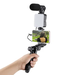 Hot Sales Led Video Making Vlogging Kit Table Streaming Phone Tripod Selfie Stick Light Phone Tripod With Mic and Remote Control