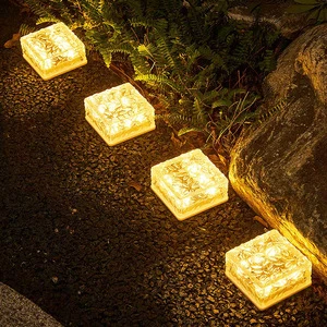 Solar Outdoor Garden Lights, Waterproof Landscape Lighting, Ice Brick Tile & Square Buried Lights for Courtyard Atmosphere