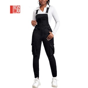 Women's Denim Overalls and Jumpsuits Black Denim Design Slim Fit Jeans Bib Overall Dungarees