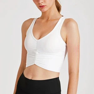Ins Hot Girls Cute Workout Activity Crop Top Longline Vest Women Padded Plus Szie 3XL Ruched Fitness Gym Camisole Yoga Sport Bra