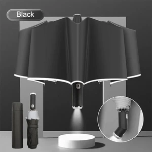 Travel Windproof Uv Lamp Torch Flashlight Led Auto Open Auto Close 3 Folding Foldable Mini Umbrella With Light