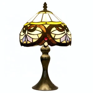 LongHuiJing 8 Inch European Stained Glass Lampshade Desk Light Tiffany Table Lamp With Antique Resin Base
