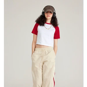Women's Crop Top T-Shirt Casual Sporty with 100% Cotton Fabric Breathable Short Sleeve Women Slim Fit T-shirts