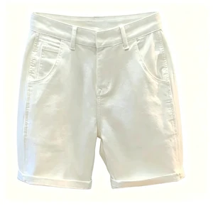 White Straight Rolled Hem Denim Shorts Stretch Breathable Casual Versatile Daily Commute Basic Men's Shorts