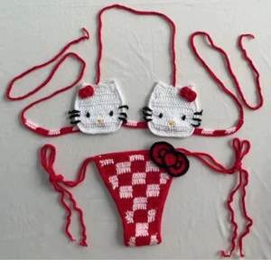 2024 Pink Woman Swimsuit Handmade Crochet Bikini Set Pure Women Swimsuits