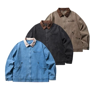 High Quality Mens Cotton Blank Denim Detroit Jacket Full Zip up Custom Vintage Acid Wash Canvas College Jacket