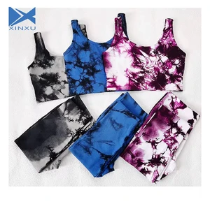 XINXU New Yoga Set Fitness Crop Top Sports High Waist Leggings Tie Dye Gym Women 2piece Sets