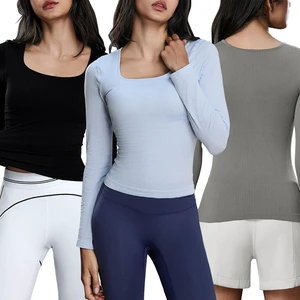 D25176 Classical square Neck Long Sleeve Top with Chest Padding Slim Slim-fitting Sports Top for the Autumn Yoga Top