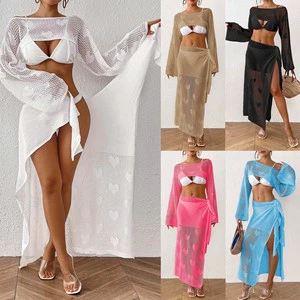 Factory Two Pieces Sexy Cover Ups Tops Sarongs Bikinis & Beachwear Women Heart Jacquard Knitted Long Beach Dresses Coverups