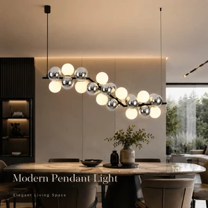 OEM Modern Glass Globe Pendant Chandelier Black Iron Branch Hanging Lamp Hotel Dining Table Kitchen Island Breakfast Bar Light
