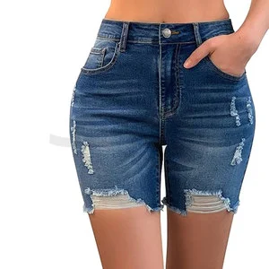 Womens Casual Summer Ripped High Waisted Denim Shorts Stretch Distressed Frayed Raw Hem Jean Shorts Chic Comfortable Look