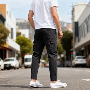 Men's Plus Size Vintage Autumn Solid Mid Waist Straight Black Cargo Denim Jeans High Quality Comfortable