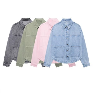 SHENZHU Women's 2024 Early Autumn New Arrivals Chic Fashion Patch Pocket Denim Jacket Coat Top 0108229