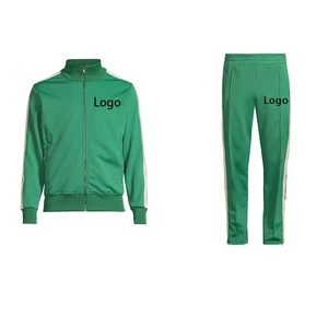 Custom Logo Men Casual Sports Polyester Tracksuit Sweat Suit 2 Piece Set Stand Collar Zipper Track Jacket and Jogger Outfit