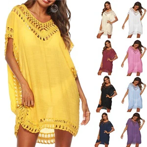 Wholesale 2024 Women Crochet Beach Bikini Cover up Hollow Out Tassels Summer Beachwear Cover Ups with 10 Plain Colors