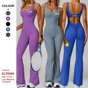 Custom High Quality One Piece Yoga Sports Flared Bodysuit Women Sexy Off-Shoulder Sportswear One Piece Set Gym Workout Jumpsuit