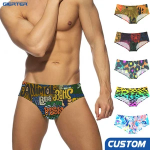Free Custom Mens Bikini Briefs Sublimation Printed Men's Beach Triangle Pants Fashion Swimming Trunks Eco Friendly Swimwear