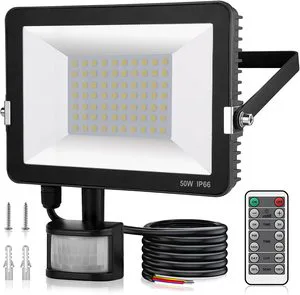 50W Security Lights Outdoor with IR Remote Control, PIR Motion Sensor, 5000LM 6000K Cool White LED Floodlights, IP66 Waterproof