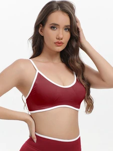 V Neck Contrast Binding Adjustable Straps Sports Bra Quick Dry Nylon Spandex Gym Activewear Hollow Out Backless Women Yoga Bra