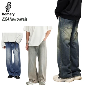 Bomery Men's High Quality Straight Denim Trousers Premium Casual Outing Social Events Mid Waist Autumn Print Colored Pockets ODM