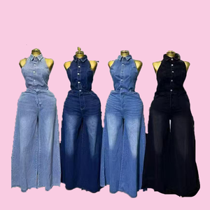 Think Streetwear Women's Sleeveless Denim Jumpsuits Long Rompers Playsuits One Piece Overalls Outfit
