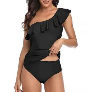 High Quality One Shoulder Solid Color Swimsuit Set Sexy Slim Ladies Swimsuit Two Piece Suit