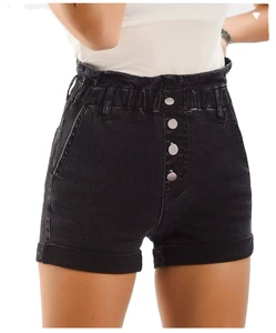 Women Denim Shorts High Waist Loose Hem Casual Short Jeans Elastic Waist Wide Leg Women's Shorts