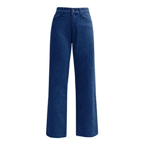 Manufacturer Women's Jeans Baggy Vintage Pants Wide Legs Custom Logo Straight Flared Faded Denim Washed Blue Jeans For Women