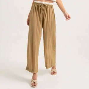 Hot Selling Women's Premium Quality Regular Fit 100% Cotton Breathable Straight Leg Full Length Trousers Made Mid Waist for