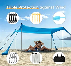Large Canopy 4 Aluminum Poles Triple Wind Protection Family Gear Beach Sunshade Tent