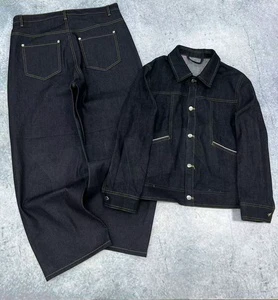 Custom Two Piece 14 OZ Streetwear Denim Set Salvage Jacket and Jean Set 2 Piece Japanese Style Raw Selvedge Jeans Suits for Men