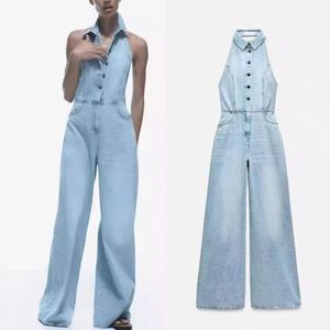 Women's Sleeveless Denim Jumpsuits Long Rompers Playsuits One Piece Overalls Outfit