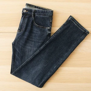 New Men's Casual Washed Denim Jeans Sea Shear Label Winter Elastic Fashion Mid-waist Straight-leg Heavyweight Long Pants Medium