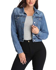 Women's Cropped Long Sleeve Denim Jeans Jacket