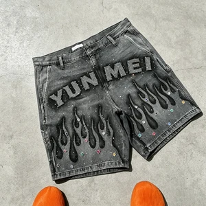Custom Manufacturer Denim Shorts Hombre Rhinestone Y2K Streetwear Vintage Homme Jeans Shorts Baggy Men's Jorts