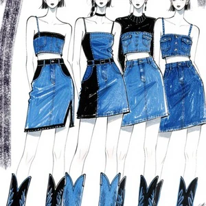 High Quality Customizable Women's Vintage Academy Style Denim Set Washable Hand Drawn Printed Casual Outfit 100% Cotton