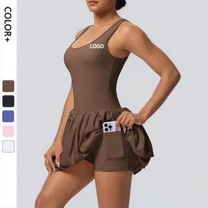 Soft Naked Feeling Exercise Dress Women Lightweight Breathable Activewear Dress High Elasticity Workout Jumpsuit