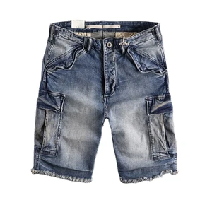 Summer New Men's Vintage Woven Mid Waist Boot Cut Stretch Quick Dry Light Denim Shorts Blue Black 100% Cotton ODM Serviced