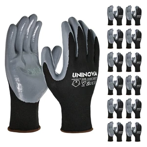 Nitrile Smooth Safety Gloves 13G Nylon Auto Repair Assembly Mechanics Non Slip Oil Resistant US Local Warehouse 12 Pairs