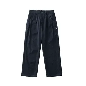 Men's Winter Denim Trousers Straight Leg Relaxed Fit Soft Washed Blue Jeans Business Casual Denim Pants
