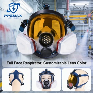 CE Certification Dual Bayonet Organic Gas Respirators Strong UV Resistant Amber Color Lens Full Face Chemical Breathing Mask