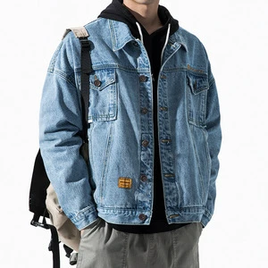 High Quality Custom OEM Men's Black Denim Jacket Embroidered Loose Fashion Jean Jacket for Spring and Autumn Hot Months