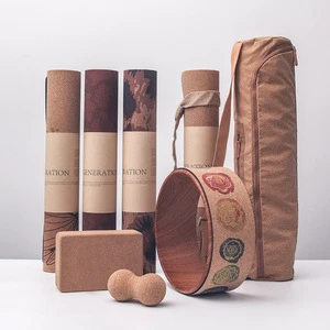 Natural Rubber Cork Yoga Mat Set Yoga Wheel Yoga Block Cork Massage Ball Shoulder Back Stretch Fitness Auxiliary Kit