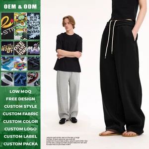 Comfy Air Layer Fabric Solid High Waist Wide Leg Sweatpants Casual Loose Fit Trousers Streetwear Bottoms Women Men OEM Service