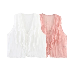 2025 Summer Women's Casual Sleeveless Top European and American Style Translucent Layered Decorative Tank Top 3666154620