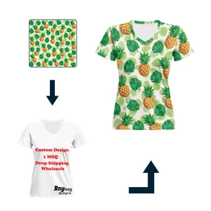 Plus Size Summer Clothes for Women's T-shirts V Neck Short Sleeve Print on Demand Custom Fashion High Quality Casual Wear