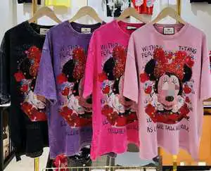 High Quantity Women's Fun Casual Style Heavy Workmanship Plus Size High Quality Rhinestones Cartoon Women T Shirts